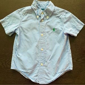 RALPH LAUREN 2T button down short sleeve blue and white gingham shirt toddler